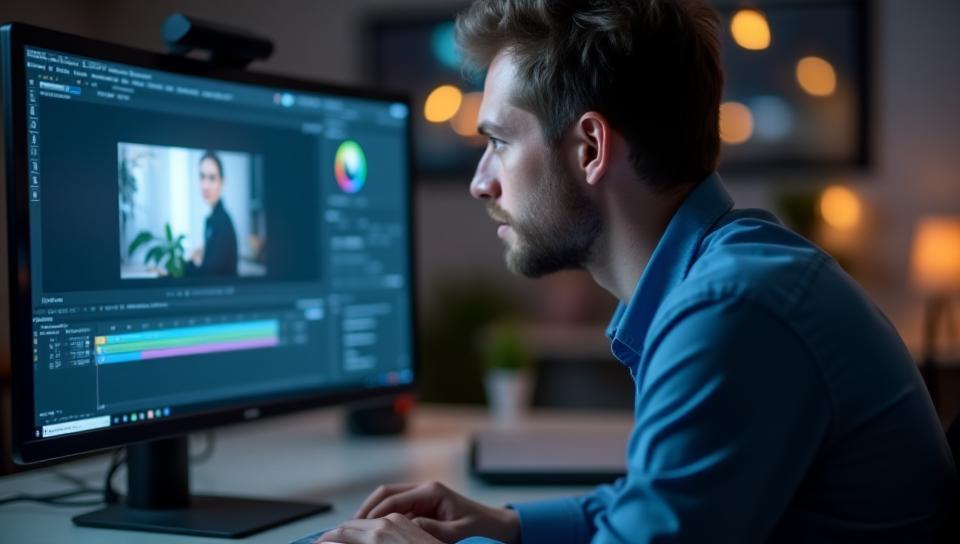 Professional photographer editing photos on a computer with creative tools visible